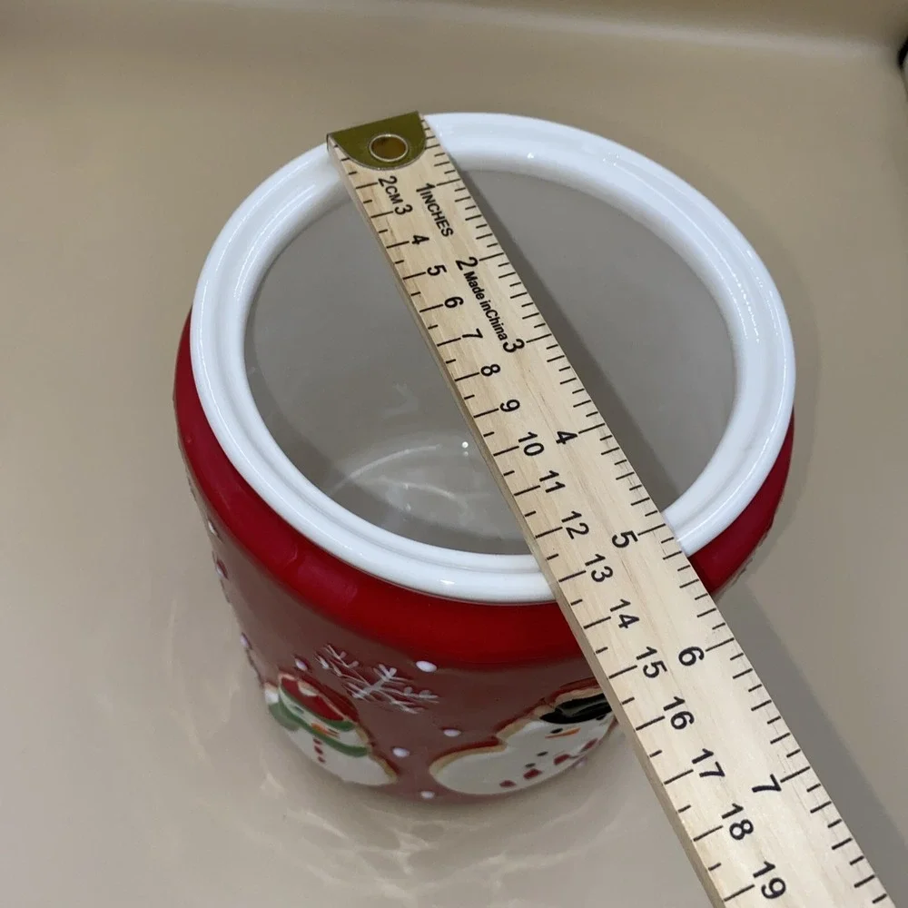 Hallmark Snowman Ceramic‎ Canister Red Holiday Kitchen Decor OS Snowflake Jar